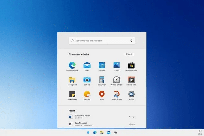 Windows 10X Arayüzü