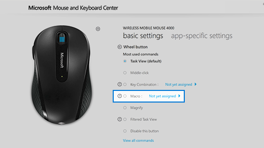Microsoft Mouse ve klavye merkezinde makro oluşturma