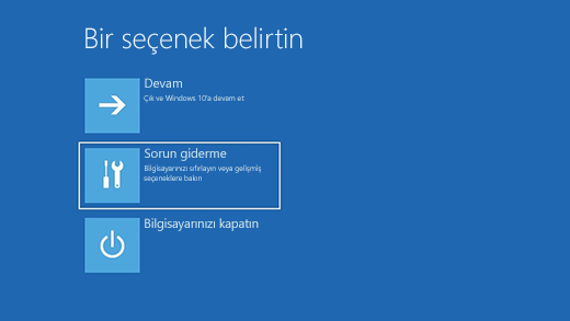 Windows Kurtarma Ortamı’nda bir seçenek ekranı belirleyin.
