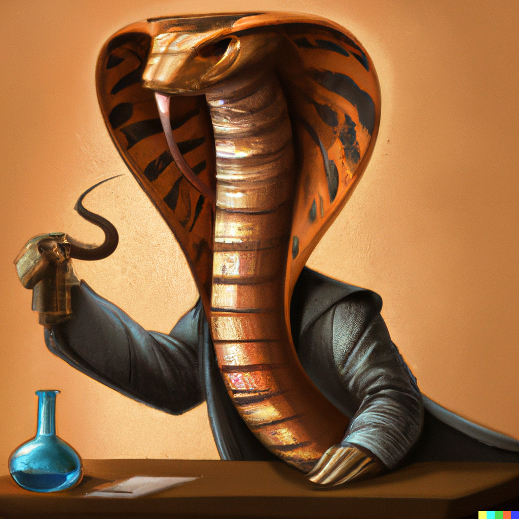 DALL·E 2022-06-19 23.01.52 - a scientist orange king cobra, digital art.png