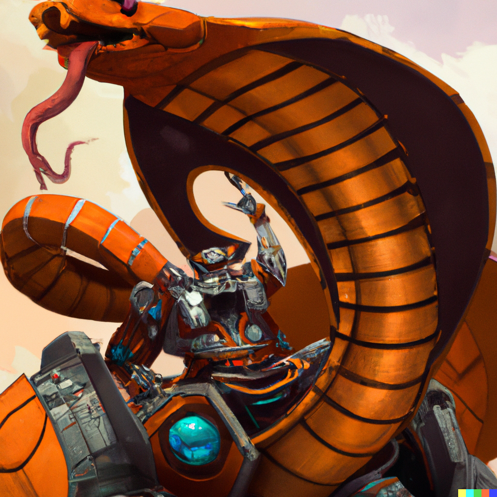 DALL·E 2022-06-19 23.08.49 - a orange king cobra, riding a giant mecha, digital art.png