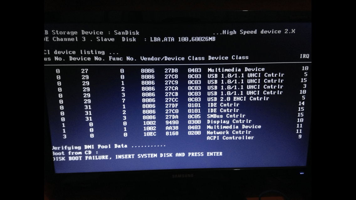 Disk Boot Failure Insert System Disk And Press Enter Sorunu