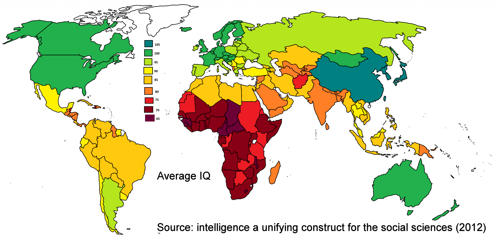 Средний IQ по странам карта.
