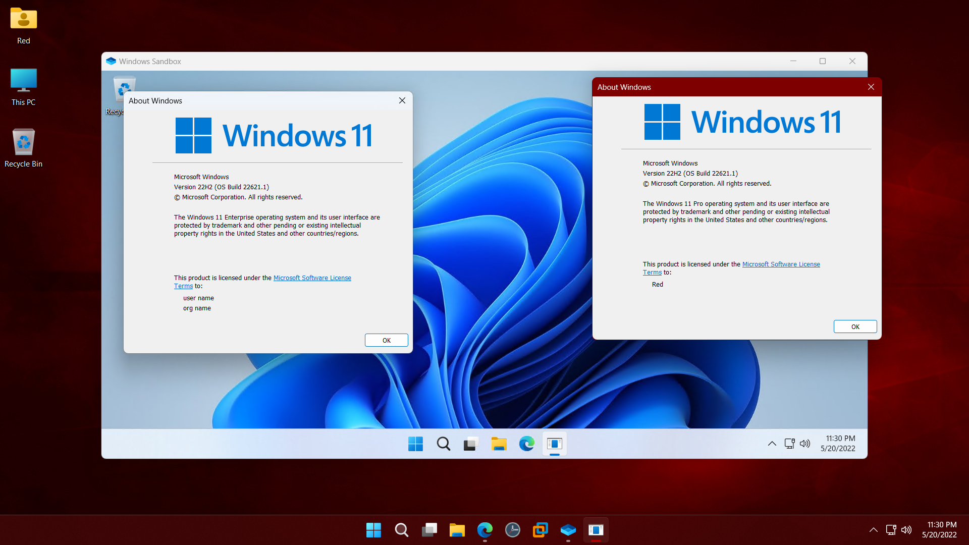 windows 11 pro sandbox özelliği nedense enterprise sanal makinesi oluşturuyor.png