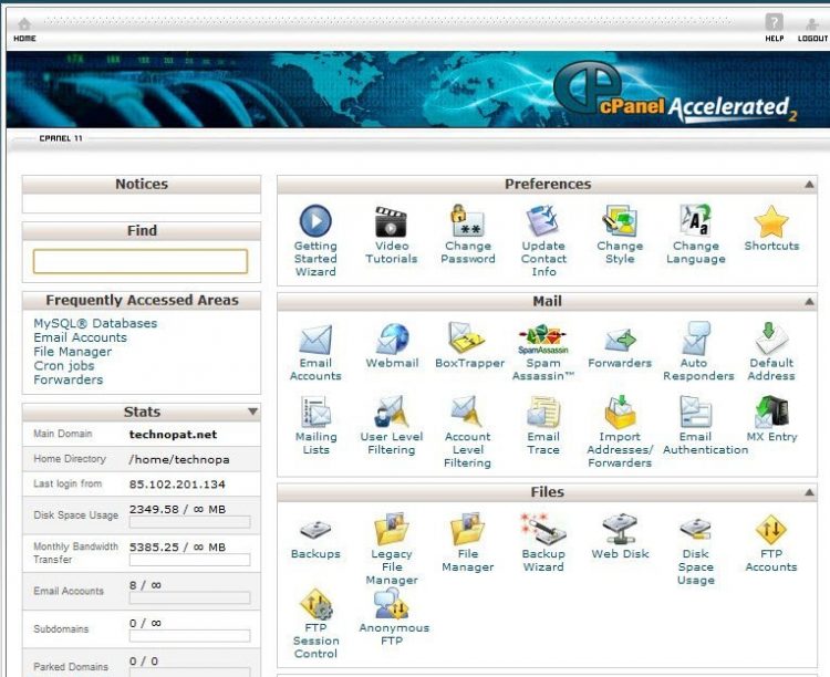 Cpanel Backup İçin Ana Cpanel Ekranı
