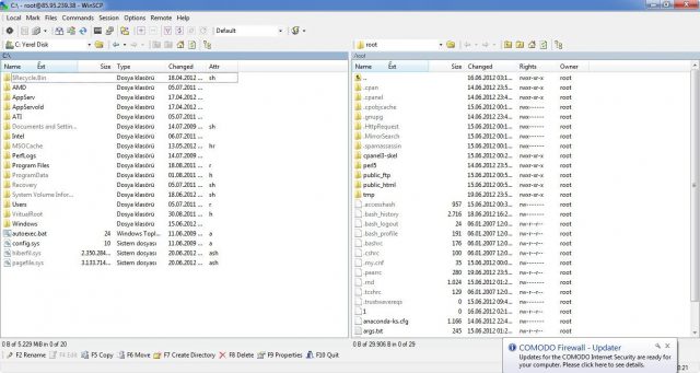 Winscp FTP Ekranı