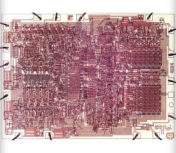 Victor Poor'un tasarımına yardım ettiği Intel 4004 mikroişlemci.