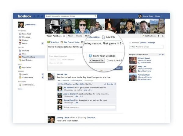 Facebook'a gelen Dropbox eklentisi ile kullanıcılar dosyalarının linkini paylaşabilecek.
