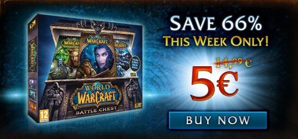Blizzard'ın devasa MMORPG'si World of Warcraft Battle Chest 5 Euroya satılıyor.