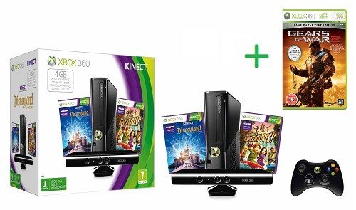 Geceye özel Xbox 360 S 4GB Konsol + Kinect + Kinect Adventures + Kinect Disneyland + Gears of War 2 + Xbox Live 1 Ay Üyelik sunulacak.