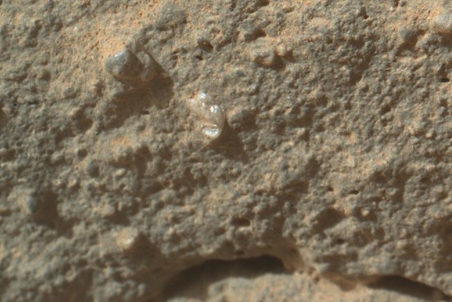 Curiosity'nin çektiği bu fotoğraftaki dikkat çeken parlak taş, forumlarda Mars Çiçeği olarak yorumlandı.