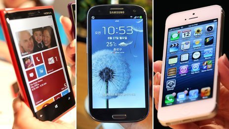 Samsung, Apple ve Nokia, akıllı telefon pazarında söz sahibi olan ilk üç firma.