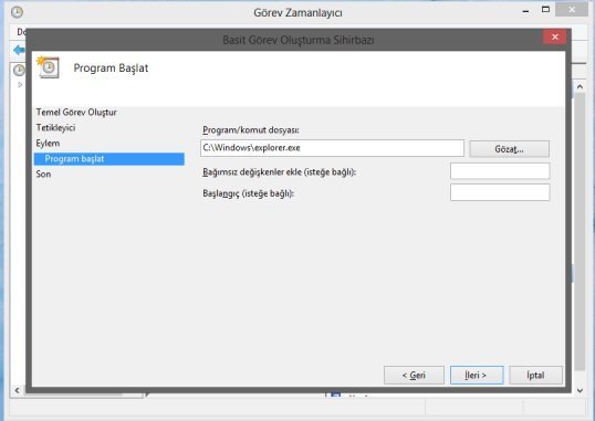 Windows 8 Görev Zamanlayıcı Programı Başlat