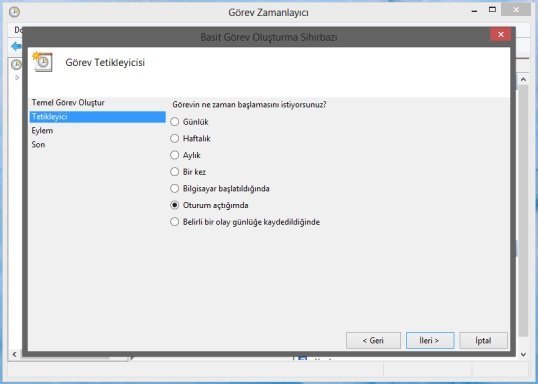 Windows 8 görev tetikleyicisi