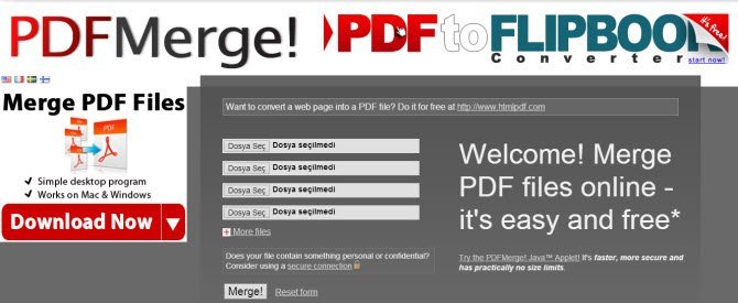PDF Dosyası birleştirmek için PDF Merge'i kullanabilirsiniz