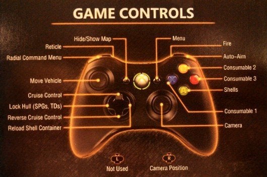 Xbox 360 oyun kumandası için atanmış kontrol tablosu.