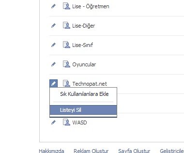 Arkadaş listesi silme