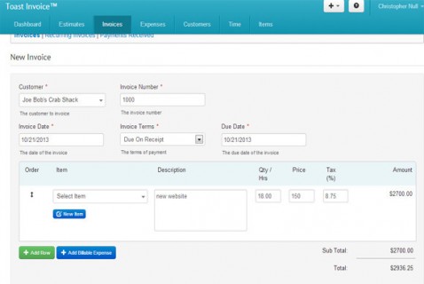 Toast Invoicing and Time Tracking