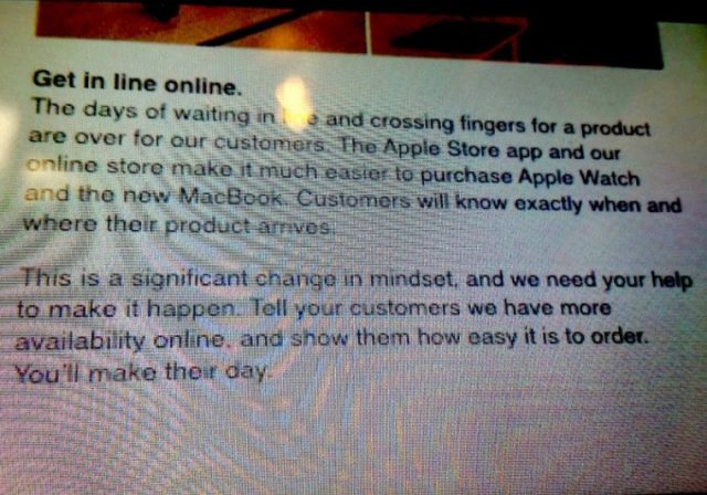 Apple Store çalışanlarına gönderilen bildiri.