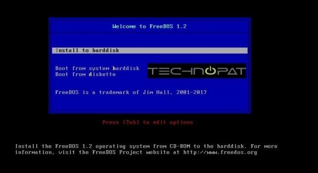 FreeDOS Install to Harddisk