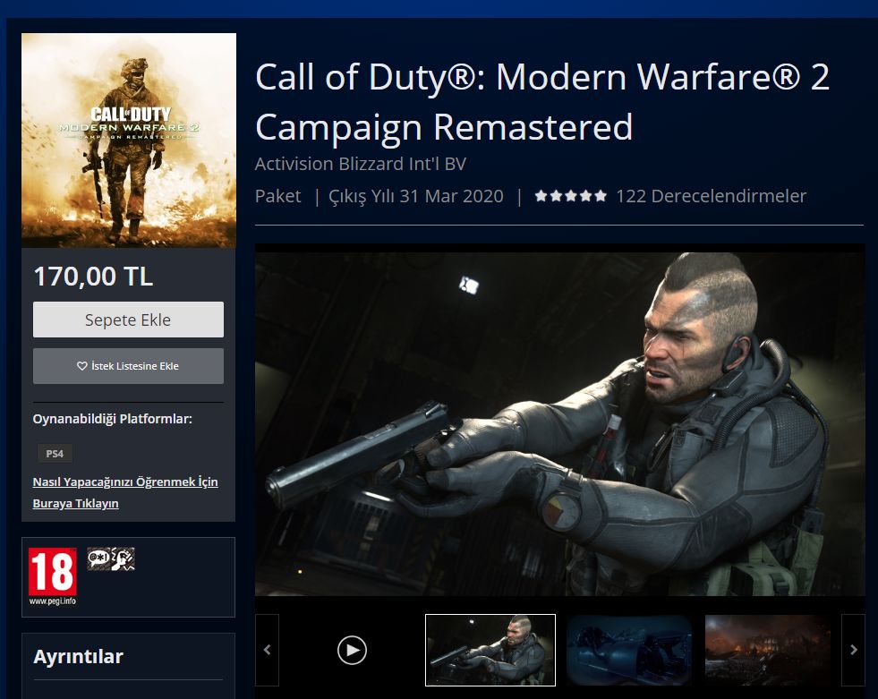 Call of Duty Modern Warfare 2 Remastered fiyatı 