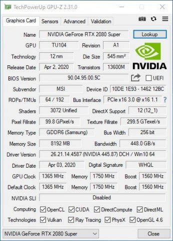 MSI GE75 Raider 10SGS RTX 2080 SUPER GPU