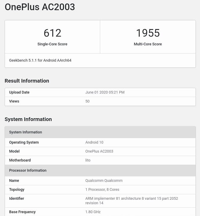 OnePlus Z Geekbench
