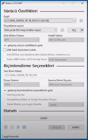 UEFI Windows 10 USB Hazırlama Aracı Rufus UEFI Windows 10 USB Hazırlama Aracı Rufus
