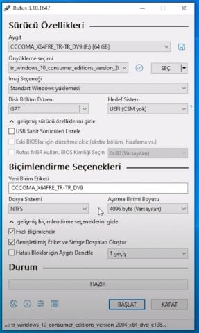 Rufus NTFS Dosya Sistemi Rufus NTFS Dosya Sistemi