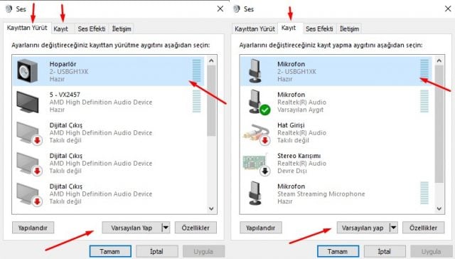 Windows 10'da Varsayılan Ses Aygıtını Değiştirme