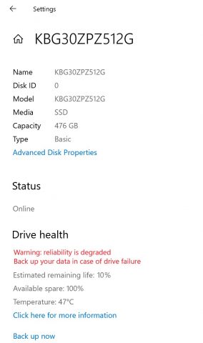 windows 10 SSD Sağlığı Takip