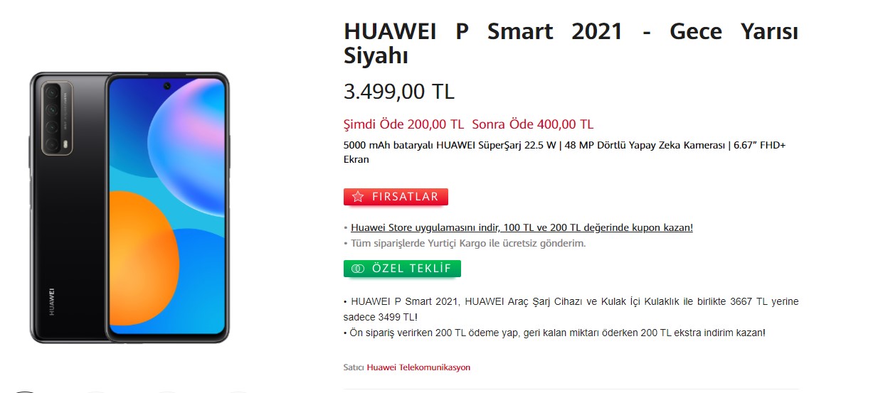 Huawei P Smart 2021 Türkiye fiyatı 