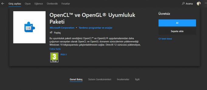 Windows 10 için OpenCL ve OpenGL