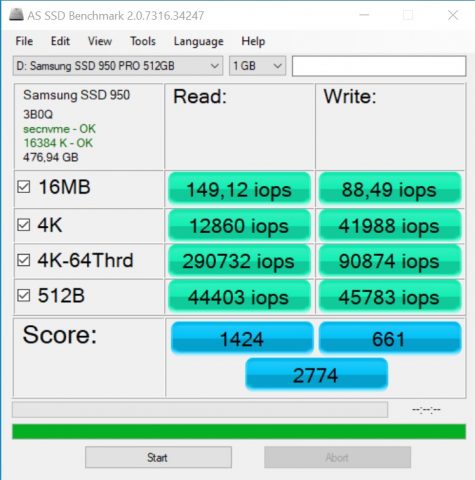 950 PRO AS SSD 1 GB IOPS