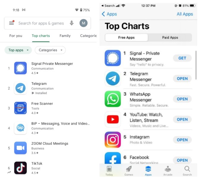 Signal App Store ve Play Store