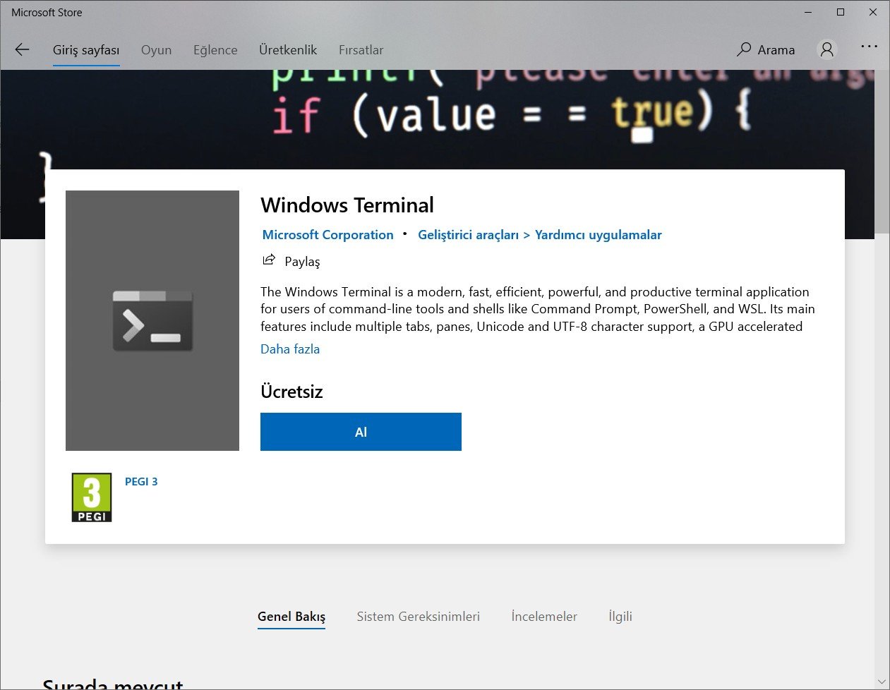 windows terminal indirme