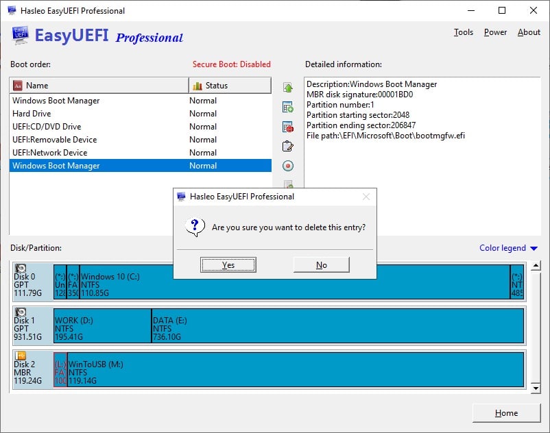 UEFI Önyükleme Seçeneği Silme