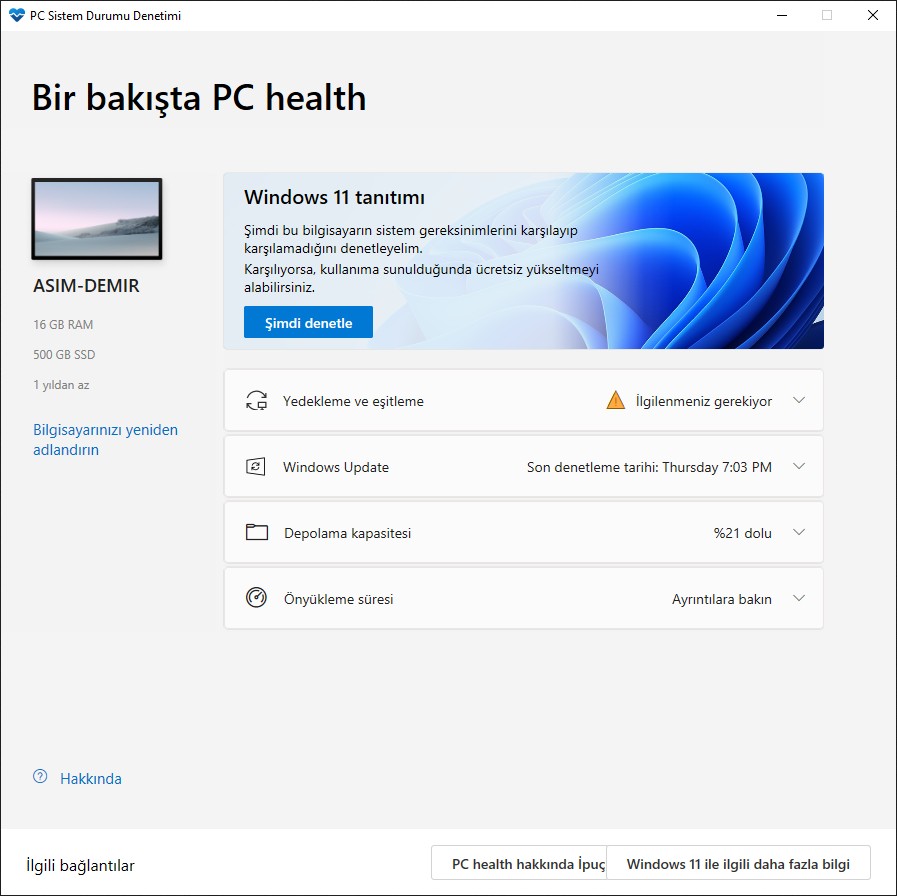 windows 11 uyumluluk denetleme aracı