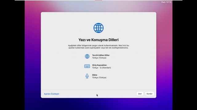 macOS Monterey Yazı Dili Seçimi