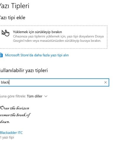 Windows 10 font arama ve seçme
