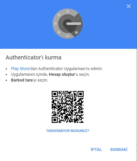 Google Authenticator QR kodu taratma