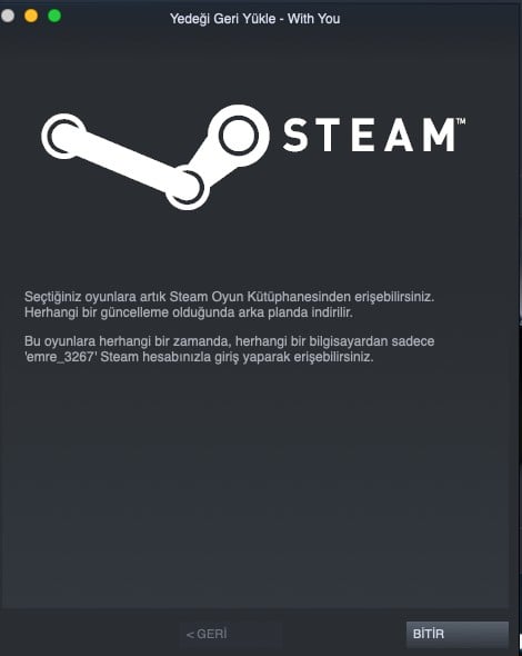 Steam macOS restore finished