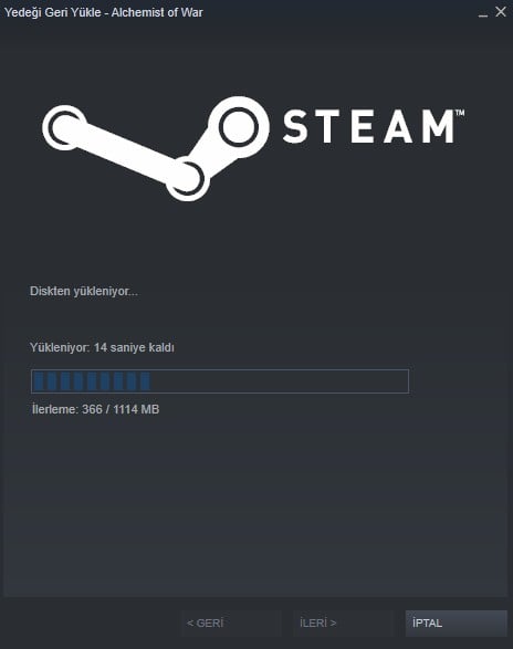Steam game restore status information