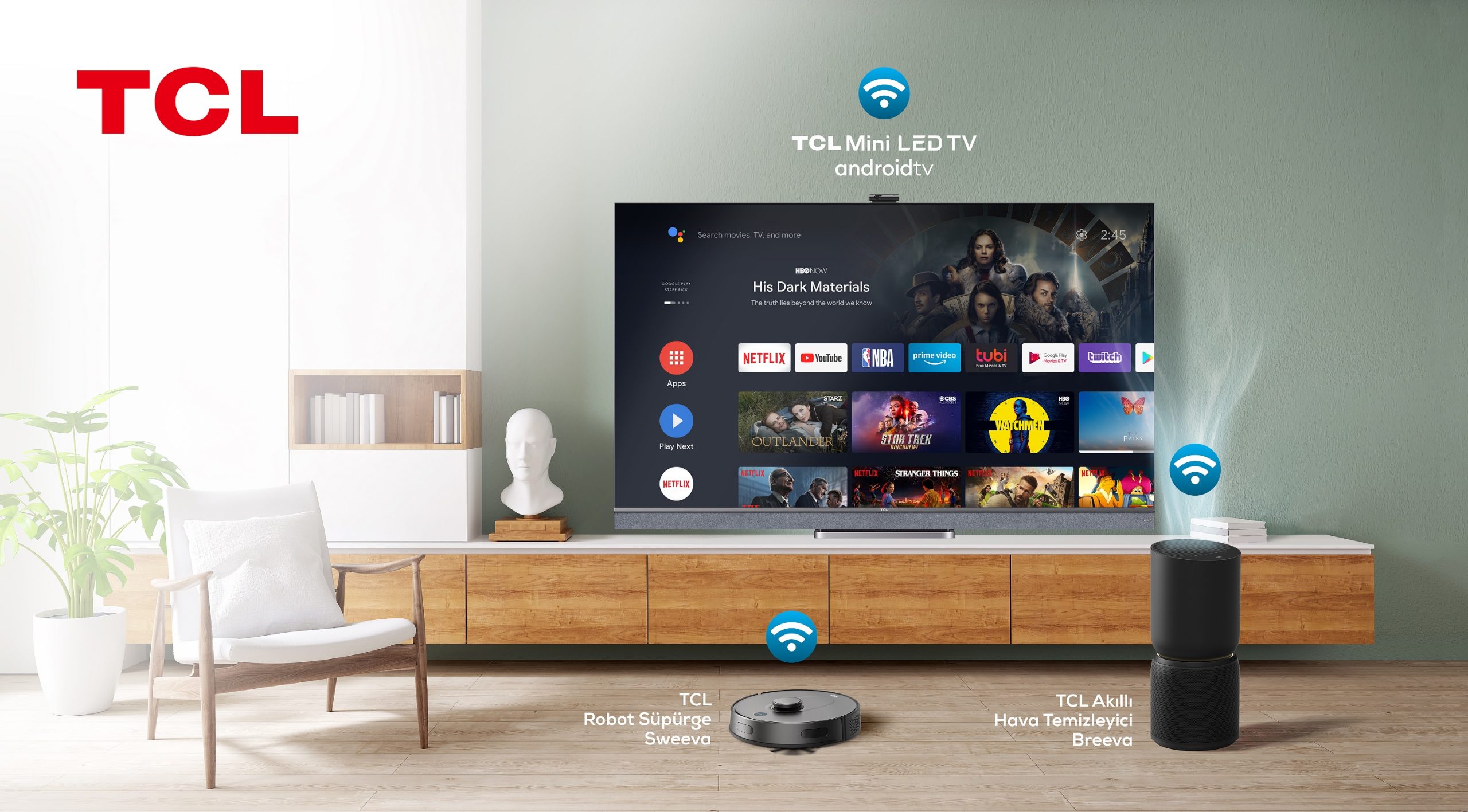 tcl robot süpürge ve hava temizleyici