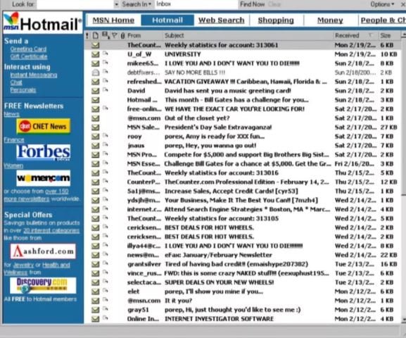 Eski Hotmail Arayüzü