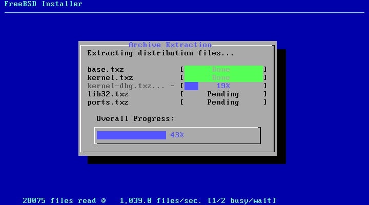 FreeBSD sistem dosyaları kopyalanıyor
