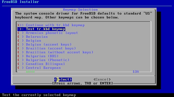 FreeBSD klavye seçimi