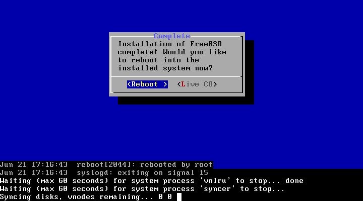 40 freebsd installer reboot ekrani