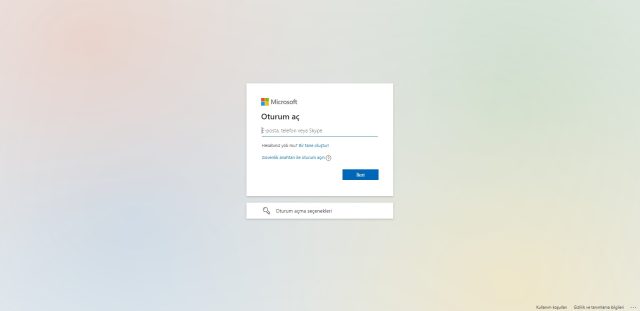 Microsoft Hesabı Oturum Açma Ekranı