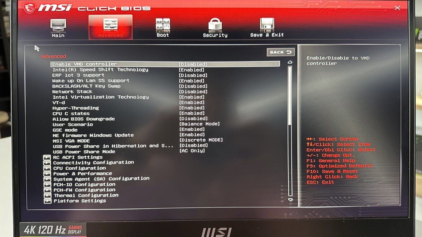MSI GE77HX BIOS Advanced Sekmesi